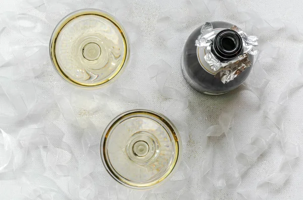 Champagne Bottle and Coupe Stemware — Stock Photo, Image