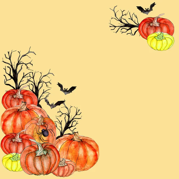 Heldere aquarel halloween illustratie met thematische elementen. — Stockfoto