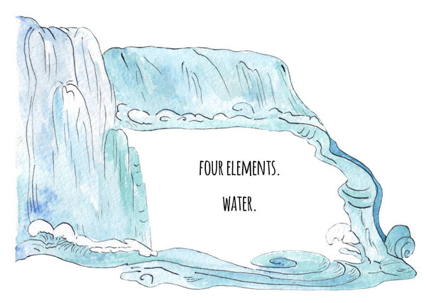 Hand-drawn watercolor illustration of set of four elements.