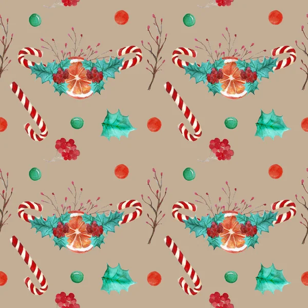 Helle festliche Aquarell-Illustration mit dekorativen Elementen zum Thema Weihnachten und Neujahr — Stockfoto