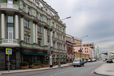 Moscow, Russia may 25, 2019 view of Baltschug street, ancient architecture of houses clipart