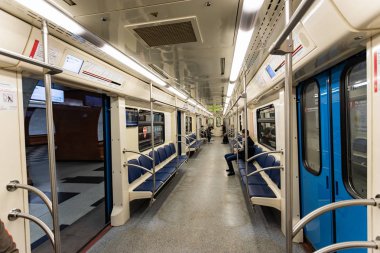 Moskova, Rusya Mayıs 26, 2019 metro treni iç