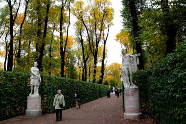 St. Petersburg, Rusya, 4 Ekim 2018. Şehir parkında sonbahar. Güneş ışığında renkli yapraklar. Sonbahar sezonunda güzellik doğa sahnesi