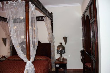 Şarm El Şeyh, Mısır, 05 Eylül 2018. Otel Domina Coral Bay. Yatak odasıiç dekorasyonu.