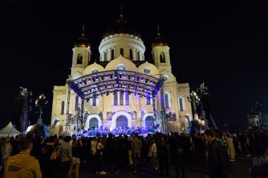 Moskova, Rusya, 09.09.2019. Şehir merkezinde tiyatro performansı.