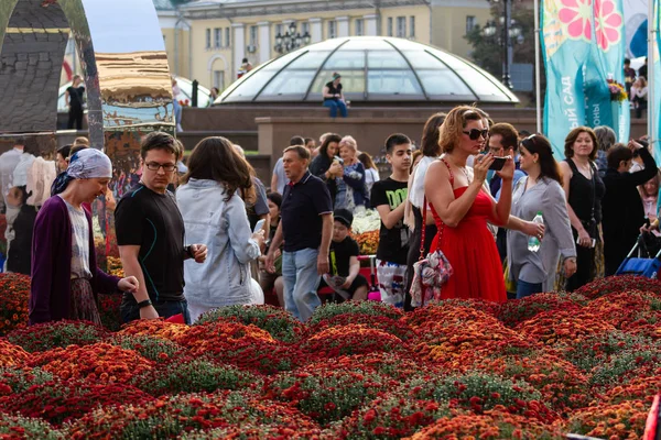 Moscow, Russia, 09.09.2019. Flower festival. Sea of Chrysanthemums. Picturesque colorful art image. — Stock Photo, Image