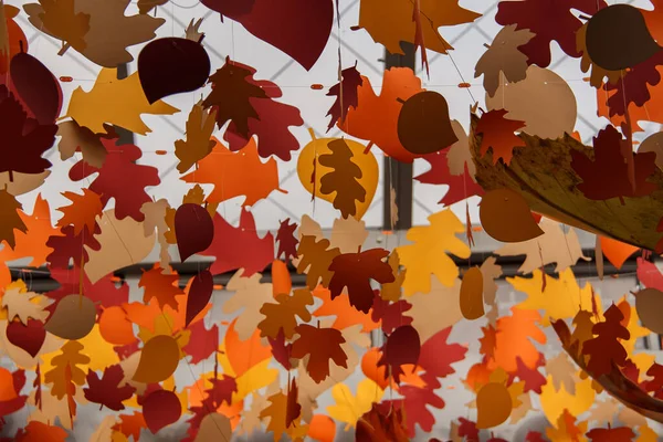 Decoração festiva com folhas coloridas de outono . — Fotografia de Stock