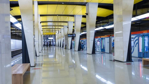 Moskau Russland Mai 2019 Innenraum Einer Modernen Metrostation Die Bahn — Stockfoto