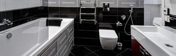 Současný Koupelna Interiér Černé Bílé — Stock fotografie