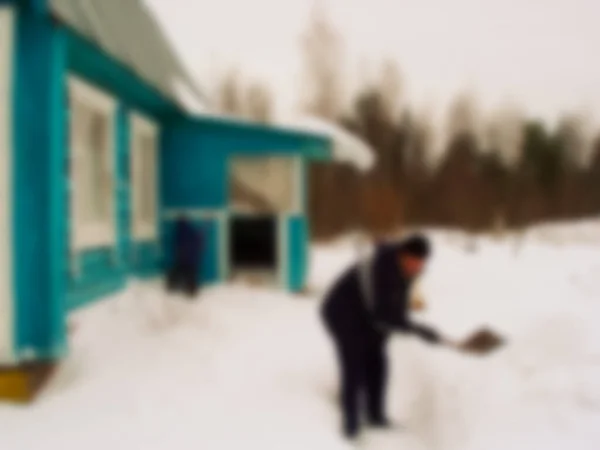 Pequeña Casa Madera Naturaleza Invernal Paisaje Edificio Imagen Desenfocada Para — Foto de Stock