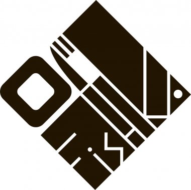 Balık logo tasarım şablonu. Deniz ürünleri Restoran simgesi. Grafik düz stil gösteren resim 