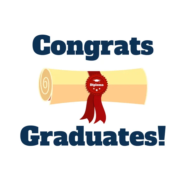 Diploma e inscrição Parabéns graduados Vector ilustração plana —  Vetores de Stock