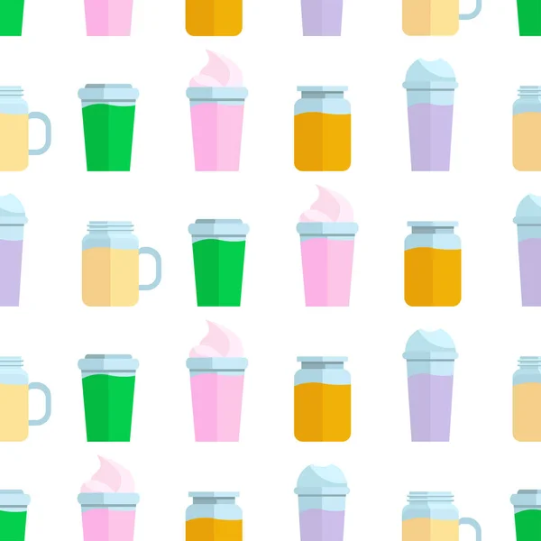 Modèle sans couture coloré de smoothies Superfoods et santé ou désintoxication alimentation concept alimentaire dans un style plat — Image vectorielle