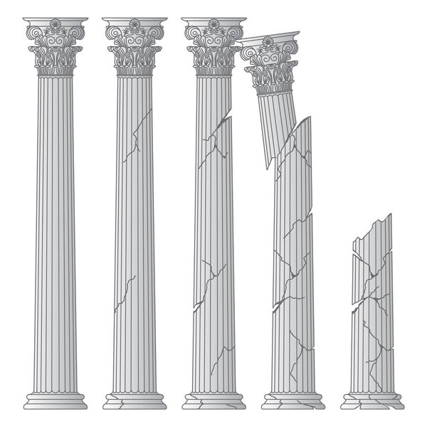 разрушены исторические греческие антикварные колонны со столицами Коринвинского ордера векторной линии иллюстрации
