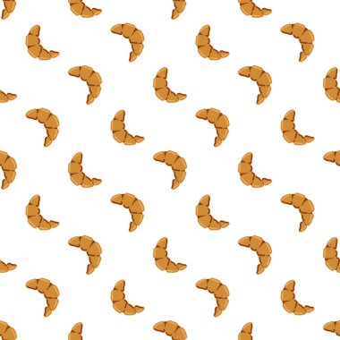 kafe Vektör İllüstrasyon için beyaz arka plan üzerinde renkli el çizim stili oluşan kruvasan dikişsiz desen