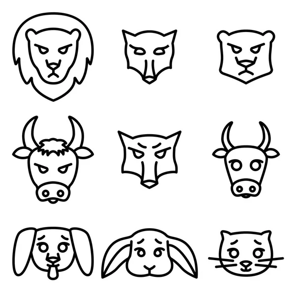 Conjunto de iconos o logotipos con animales domésticos, salvajes y de granja Ilustración vectorial en estilo lineal . — Vector de stock