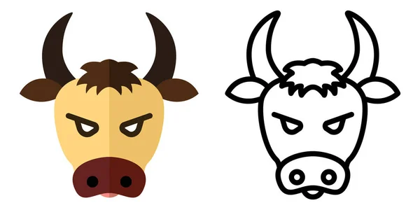 Conjunto de iconos - logos en estilo lineal y plano La cabeza de un toro. Ilustración vectorial — Vector de stock