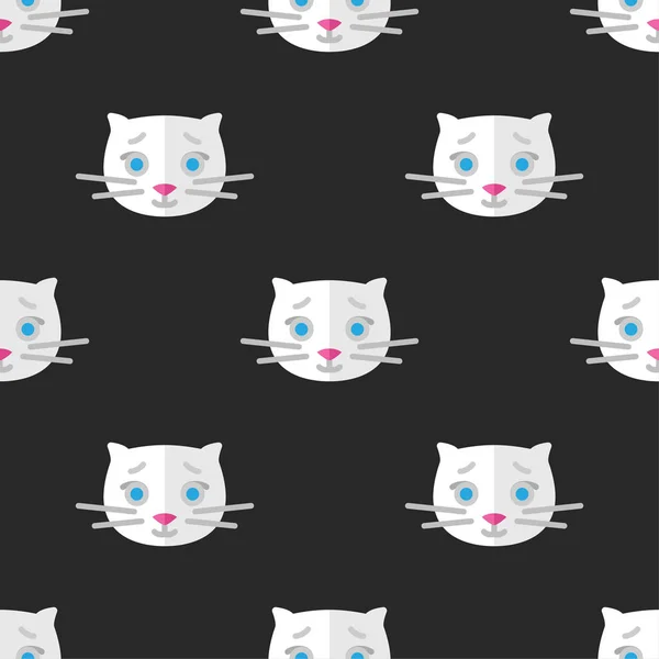 Patrón sin costuras para textiles con lindos gatitos blancos sobre un fondo oscuro. Ilustración vectorial en estilo plano — Vector de stock