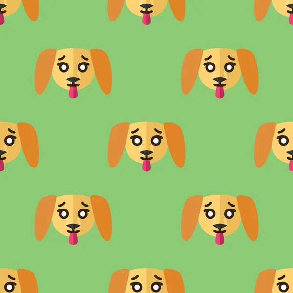 Pola mulus untuk tekstil dengan anak anjing kuning lucu dengan latar belakang hijau. Ilustrasi vektor dalam gaya datar - Stok Vektor