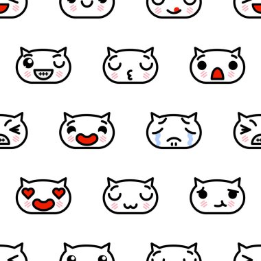 Sevimli kawaii emoji kedi yavrusu vektör karikatür illüstrasyon ile Dikişsiz desen
