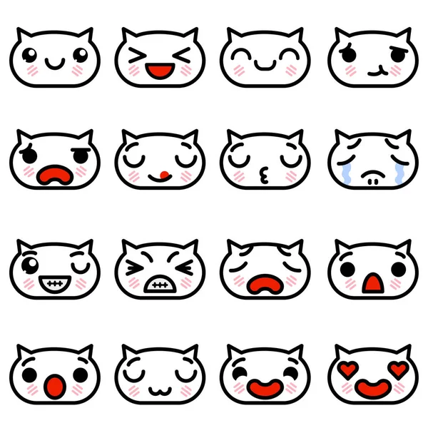 Establecer iconos Emoji gatitos con diferentes emociones Vector ilustración — Vector de stock