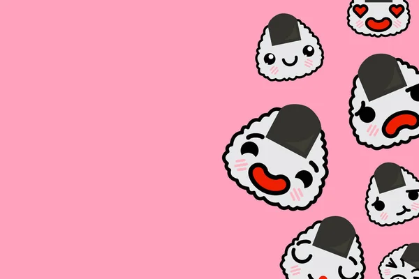 Metin için yer ile Banner şablonu - komik Emoji onigiri Vektör illüstrasyon — Stok Vektör