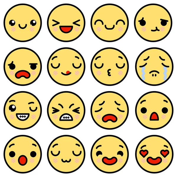 Emoji smiley ícones conjunto com emoções diferentes ilustração vetorial — Vetor de Stock