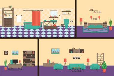 İç ofis, yatak odası, banyo, modern tarzda oturma odası. Tam bir mobilya seti