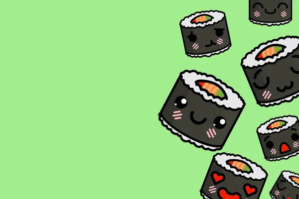 Plantilla de banner con lugar para texto - divertido Emoji sushi Vector ilustración — Vector de stock