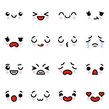 Farklı duygular Vektör illüstrasyon ile emoji ifadeler Simge seti
