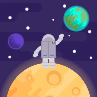 Aydaki ilk insan, Apollo 11. Vektör düz illüstrasyon.