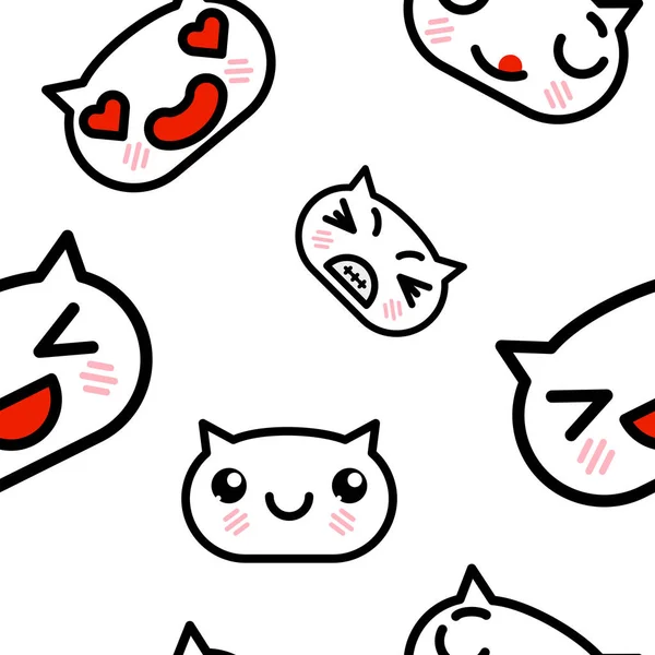 Patrón sin costura con lindo kawaii emoji gatitos vector de dibujos animados ilustración — Vector de stock