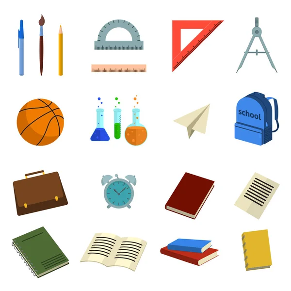 Set von Symbolen mit Schulelementen bei der Rückkehr in die Schule am 1. September in flachem Stil in Farbvektorillustration — Stockvektor