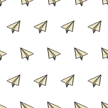 Doodle kağıt uçaklar ile Dikişsiz desen, renkli el çizim stili vektör illüstrasyon