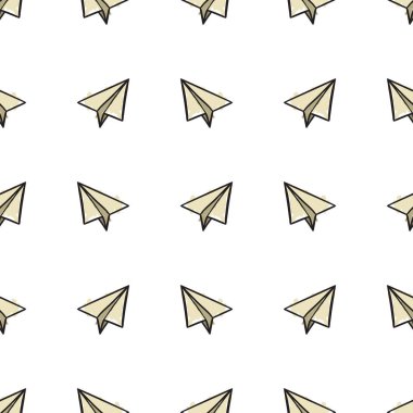 Doodle kağıt uçaklar ile Dikişsiz desen, renkli el çizim stili vektör illüstrasyon