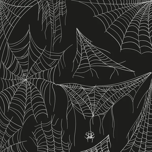 Cobweb en negro. Red blanca de araña enredada para la captura de insectos. Vector dibujo a mano ilustración de dibujos animados — Archivo Imágenes Vectoriales