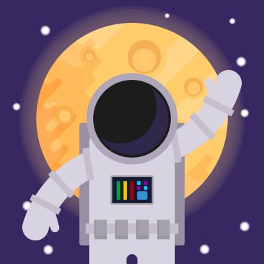 Selamlama da el kaldıran astronot, ayın arka planında