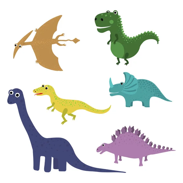 Lindos dinosaurios vectoriales aislados sobre fondo blanco. — Vector de stock