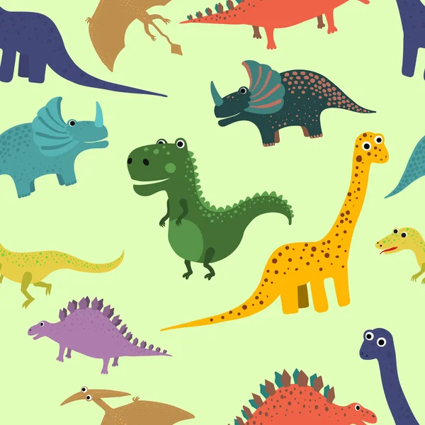 Patrón sin costura dibujado a mano con dinosaurios. Perfecto para la tela de los niños, textil, papel pintado de vivero. Ilustración vectorial . — Vector de stock