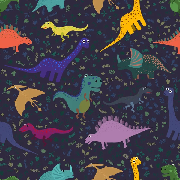 Patrón sin costura dibujado a mano con dinosaurios. Perfecto para la tela de los niños, textil, papel pintado de vivero. Ilustración vectorial . Gráficos Vectoriales