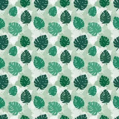 Egzotik yapraklar, yağmur ormanları. Dikişsiz, el çizim deseni. Vektör arka planı.