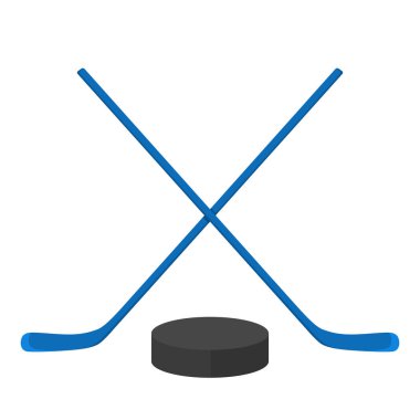 Çapraz kırmızı hokey sopaları ve disk. Vektör düz illüstrasyon