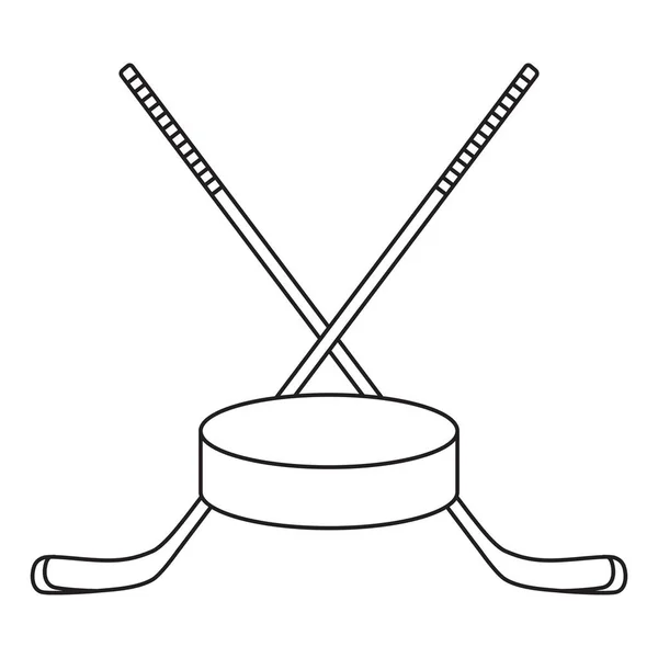 Palos de hockey de línea cruzada y disco. Ilustración plana del vector — Vector de stock