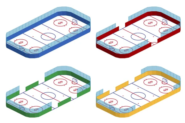 Conjunto de arenas de hockey multicolor en isométrico aislado sobre fondo blanco. Ilustración vectorial — Vector de stock