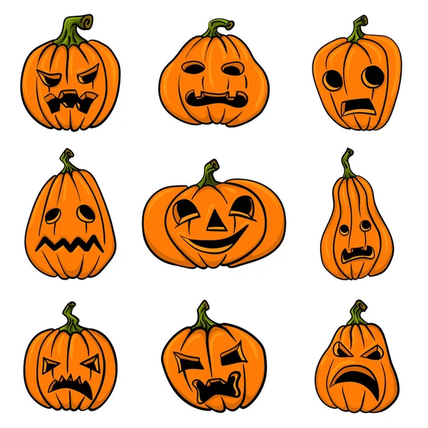 Halloweenpompoenen, grappige gezichten. Herfstvakantie. Vectorillustratie Stockillustratie