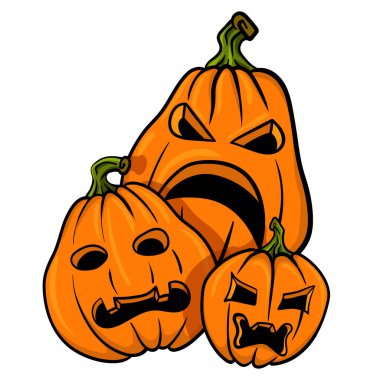 Korkunç Halloween kabaklar beyaz izole. vektör illüstrasyon