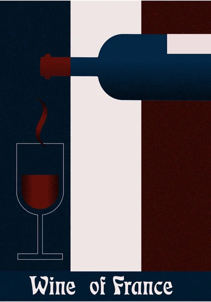 Bouteille Vin Avec Verre Sur Fond Drapeau France — Image vectorielle