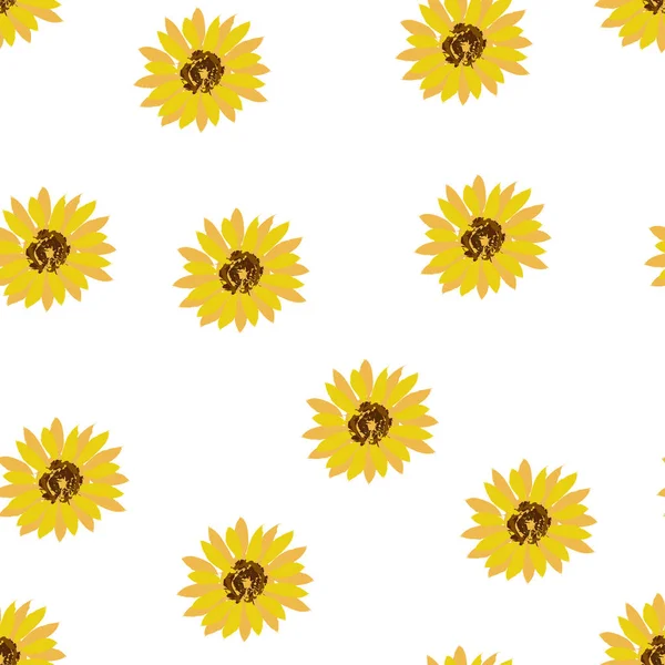 Seamless background: yellow flowers sunflowers on a white background. Flat vector. Illustration