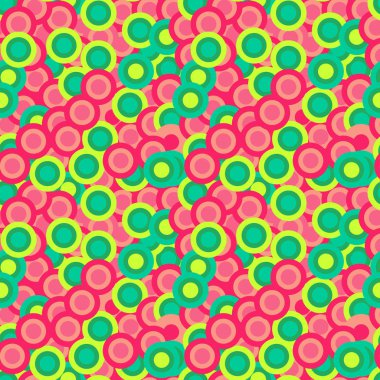 Dikişsiz desen: farklı renklerde polka nokta. Pembe ve yeşil daireler. Vektör çizimi.