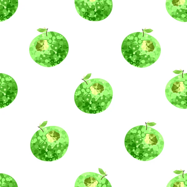 Naadloos Patroon Groene Appels Lage Poly Stijl Een Witte Achtergrond — Stockvector